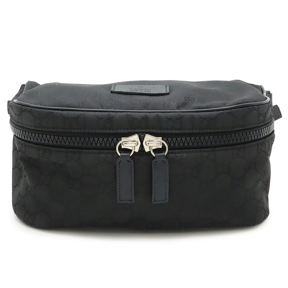 Gucci GG Body Bag Waist Hip Shoulder Leather Black Gray